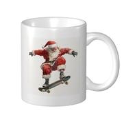 Tasse à café élégante en céramique avec inscription « Santa Claus Riding Skateboard » - Pour la maison et le bureau - 325 ml