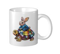 Tasse à café élégante en céramique avec motif de lapin sur tortue colorée pour la maison et le bureau, 325 ml