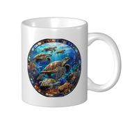 Tasse à café élégante en céramique avec motif groupe de tortues qui nagent, pour la maison et le bureau, 325 ml
