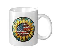 Tasse à café élégante en céramique avec motif tournesol et drapeau américain, pour la maison et le bureau, 325 ml