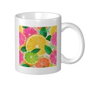 Tasse à café élégante en céramique avec tranche d'agrumes jaune, rose, vert, 325 ml