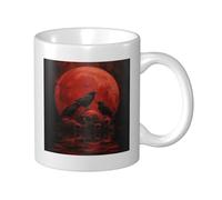 Tasse à café élégante en céramique avec trois corbeaux et tête de mort - Rouge foncé - 325 ml