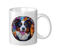 Tasse à café élégante en verre teinté Border Collie Dog pour la maison et le bureau 325 ml