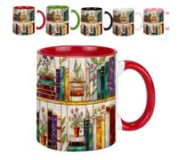 Tasse à café élégante en verre teinté pour amateur de livres avec motif floral sur le thème de la lecture artistique, cadeau d'amitié littéraire unique pour la maison, le bureau, usage quotidien