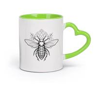 Tasse à café élégante un dessin au trait détaillé d'une abeille aux ailes complexes entourée de fleurs et d'un mandala géométrique （11oz/320ml） Toutes occasions Vert