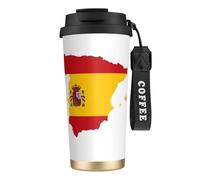 Tasse à café en acier avec couvercle anti-fuite, motif carte du drapeau espagnol