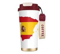 Tasse à café en acier avec couvercle anti-fuite, motif carte du drapeau espagnol