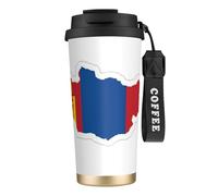Tasse à café en acier avec couvercle anti-fuite, motif carte du drapeau mongol, tasse portable pour garder au chaud/glace