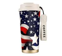 Tasse à café en acier avec couvercle anti-fuite, motif drapeau américain, rayures et étoiles, tasse portable pour garder au chaud/glace