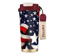 Tasse à café en acier avec couvercle anti-fuite, motif drapeau américain, rayures et étoiles, tasse portable pour garder au chaud/glace