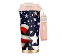 Tasse à café en acier avec couvercle anti-fuite, motif drapeau américain, rayures et étoiles, tasse portable pour garder au chaud/glace