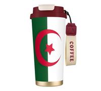 Tasse à café en acier avec couvercle anti-fuite - Motif drapeau de l'Algérie - Portable pour garder au chaud ou à la glace