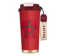Tasse à café en acier avec couvercle anti-fuite, motif drapeau du Maroc