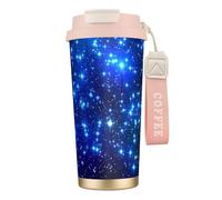 Tasse à café en acier avec couvercle anti-fuite, motif étoiles galaxie, tasse portable pour garder au chaud/glace