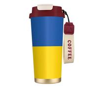Tasse à café en acier inoxydable avec couvercle à double usage avec paille - Motif drapeau de l'Ukraine - Tasse de voyage élégante pour la maison et le bureau