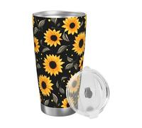 Tasse à café en acier inoxydable avec couvercle, motif tournesols aquarelle, idéale pour Noël, l'obtention d'un diplôme, le bureau ou la maison.