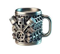 Tasse à café en acier inoxydable avec design de moteur - Flacon de voyage isotherme à double paroi de 300 ml - Grande tasse thermique anti-fuite pour randonnée, camping et déballage