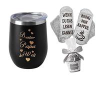Tasse à café en acier inoxydable avec gravure - Cadeau pour homme - Inscription « Bester Papa der Welt » - 350 ml - Noir