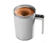 Tasse à café en acier inoxydable avec mélangeur automatique, affichage numérique, tasse de voyage avec couvercle pour cacao, thé, boissons protéinées, bureau, maison, 400 ml (blanc)