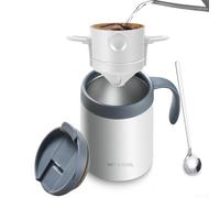 Tasse à café en acier inoxydable, ensemble d'infusion manuelle portable pour café goutte à goutte, tasse isotherme pour camping, voyage (blanc)