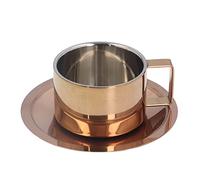 Tasse à café en acier inoxydable, simple et ingénieuse, tasse à boire en acier inoxydable 304 avec poignée, assiette à café, tasse de camping en plein air (or rose)