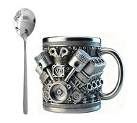 Tasse à café en acier inoxydable V8 en forme de moteur V8 réaliste - Cadeau pour les amateurs de voitures et les fans de course
