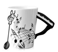 Tasse à café en céramique 250 ml avec anse de piano et notes de musique - Tasse à thé en céramique avec cuillère à notes de musique - Cadeau pour les amateurs de musique