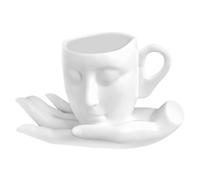 Tasse à café en céramique - 260 ml avec soucoupe à la main, design en forme de visage | kit de tasse romantique pour thé, lait, eau, cuisine maison, cadeau pratique pour amis ou famille, décoration