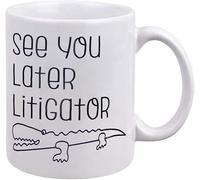 Tasse à café en céramique amusante « See You Later Litigator » - Tasse à café avec des jeux de mots d'alligator de dessin animé kawaii mignon pour avocats - Remise des diplômes de la faculté de droit