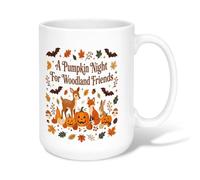 Tasse à café en céramique avec citation d'animaux de la forêt d'automne et | Illustrations d'animaux de la forêt, gobelet, accents jack-o-lanterne, motifs de feuillage d'automne