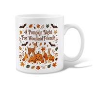 Tasse à café en céramique avec citation d'animaux de la forêt d'automne et | Illustrations d'animaux de la forêt, gobelet, accents jack-o-lanterne, motifs de feuillage d'automne