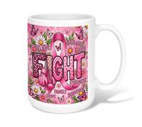 Tasse à café en céramique avec citation en forme de gants de boxe pour la | Thème de sensibilisation au cancer du sein, tasse à thé, citations réconfortantes des survivants, accents floraux de