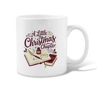 Tasse à café en céramique avec citation littéraire de Noël 325 ml | Thème littéraire, gobelet, illustration d'encre de vacances, lecture confortable, esthétique, décoration de papeterie