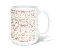 Tasse à café en céramique avec coquillage - Avec poignée - Avec ruban élégant et perle - Idéale pour les amis, la famille, les collègues, les enseignants, les couples, les employés - 445 ml