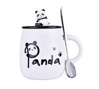 Tasse à café en céramique avec couvercle et cuillère en forme de panda en 3D, tasse à café, thé, lait, cadeau de Noël pour femme, fille, garçon, épouse, maman, enseignante, amie