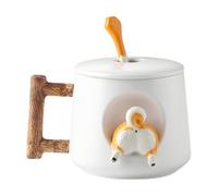 Tasse à café en céramique avec couvercle et cuillère Motif chien de dessin animé 420 ml Cadeau de Noël idéal pour le café, le thé et les boissons chaudes
