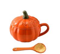Tasse à café en céramique avec cuillère et couvercle, tasse créative en forme de citrouille, peut être utilisée comme tasse de petit-déjeuner, convient pour le bureau, la maison, cadeaux d'Halloween