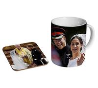 Tasse à café en céramique avec dessous de verre et motif vague royale de mariage Prince Harry et Meghan