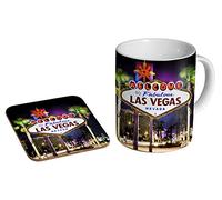 Tasse à café en céramique avec dessous de verre Motif Las Vegas