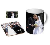 Tasse à café en céramique avec dessous de verre Motif Prince Harry et Meghan Kiss