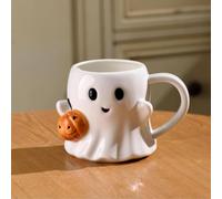 Tasse à café en céramique avec fantôme d'Halloween, tasse blanche, tasse fantaisie pour lait, jus, latte, thé, cappuccino, moka, cadeau d'Halloween pour enfants et adultes, tasse à café citrouille