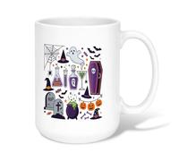 Tasse à café en céramique avec illustration d'icônes effrayantes