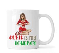 Tasse à café en céramique avec inscription « Cupid is My Homeboy » pour la Saint-Valentin Motif Pin Up Girl Blanc