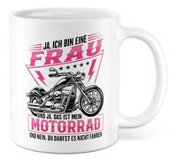 Tasse à café en céramique avec inscription en allemand « Ja, ich bin eine Frau. Und ja, das ist mein Motorrad » - En céramique - 330 ml - Idée cadeau pour motard