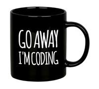 Tasse à café en céramique avec inscription « Go Away I'm Coding Coder » - 325 ml - Noir