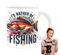 Tasse à café en céramique avec inscription « I'd Rather Be Fishing » - Tasse amusante en céramique pour eau, whisky, soupe, jus, vin