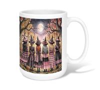 Tasse à café en céramique avec inscription « Witch Friends Autumn Forest | Chapeaux de sorcière, gobelet, forêt d'automne, pleine lune, thème amitié, atmosphère d'automne confortable