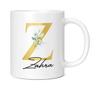 Tasse à café en céramique avec lettre Z personnalisée avec nom, cadeau personnalisé, lettre imprimée effet doré, non métallique - Tasse à café en céramique pour homme ou femme, grande tasse géante,