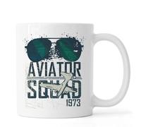 Tasse à café en céramique avec lunettes de soleil et avion Aviator Squad Blanc