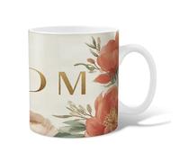 Tasse à café en céramique avec motif floral, élégant, feuille dorée, pêche, cadeau pour amitié, famille, collègues, enseignants, personnel amoureux, 325 ml